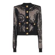 Balmain Jacquardstickad kofta med kroppsmotiv Black, Dam