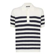 Balmain Randig stickad pikétröja med monogram White, Herr