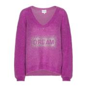 American Dreams Kristall Dröm V-ringad Pullover Purple, Dam