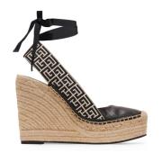 Balmain Alex monogram jacquard och läder espadriller Black, Dam