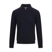 Kiton Blå Silke Kashmir Polo Skjorta Blue, Herr