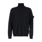 Stone Island Svarta Merinos Girocollo Sweaters Black, Herr