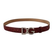 Dolce & Gabbana Lyxigt Bordeaux Läderbälte med DG Logospänne Red, Herr