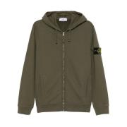 Stone Island Borstad bomullsfleece hel dragkedja huva Green, Herr