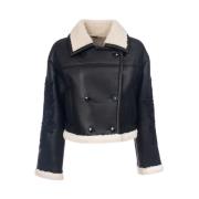 Ermanno Scervino Eco Shearling Jacka med Broderade Ärmar Black, Dam