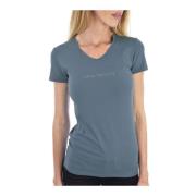 Emporio Armani Studded Logo Slim Fit V-Neck T-Shirt Gray, Dam