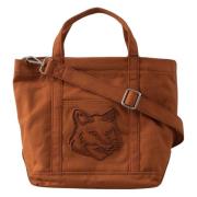 Maison Kitsuné Räv Huvud Liten Tote Väska Brown, Dam