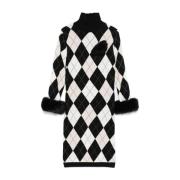 Blugirl Argyle Check Stickad Klänning med Brosch Black, Dam