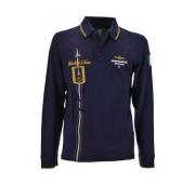 Aeronautica Militare Blå långärmad polo med Tricolor-patches Blue, Her...