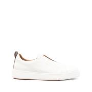 Santoni Beige Läder Slip-On Sneakers White, Herr