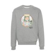 Maison Kitsuné Rävtryck Rund Hals Sweatshirt Gray, Herr