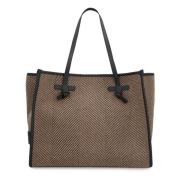 Gianni Chiarini Herringbone Tyg Tote med Läderdetaljer Beige, Dam