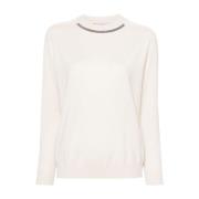 Brunello Cucinelli Elegant Crew Neck Long Sleeve Sweater Beige, Dam