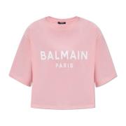 Balmain Kort T-shirt med tryckt logotyp Pink, Dam