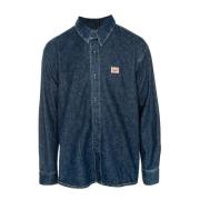 American Vintage Klassisk Denim Skjorta med Logo Patch Blue, Herr