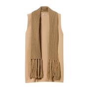 Twinset Brun Stickad Jacka med Fransar Brown, Dam