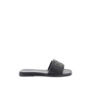 Tory Burch Läder Double T Slides Black, Dam