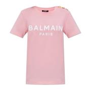 Balmain T-shirt med tryckt logotyp Pink, Dam