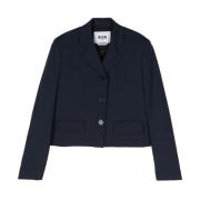 Msgm Blå Ullblandningsjacka Crepe Textur Blue, Dam