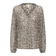 Part Two Feminin Svart Bladtryck Blus Multicolor, Dam