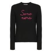 Saint Barth Svart Crew Neck Tröja med Nera Broderi Black, Dam