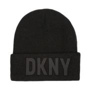 Dkny Svart Beanie Mössa med Metallic Fiber Black, Dam