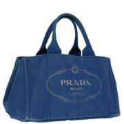 Prada Vintage Pre-owned Canvas handvskor Blue, Dam