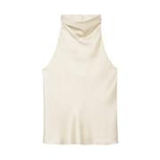 Anine Bing Silke Halterneck Draperad Topp Kräm Beige, Dam