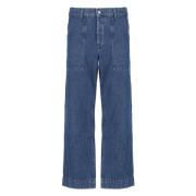 Maison Kitsuné Blå Bomullsjeans med Fickor Blue, Herr