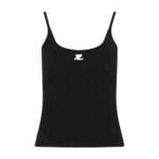 Courrèges Svart Ribbstickad Tanktop Black, Dam