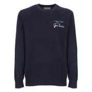 Saint Barth Blå Crew Neck Tröja med Money Gin Broderi Blue, Herr