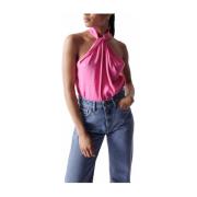 Salsa Metallic Pink Halter Neck Blouse Pink, Dam