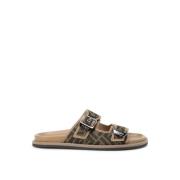 Fendi Platta sandaler med FF jacquard mönster Brown, Herr