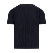 Issey Miyake Marinblå Ribbad Crew Neck T-shirt Blue, Herr