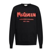 Alexander McQueen Svart Logo Print Tröja Black, Herr