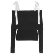 Rotate Birger Christensen Off-Shoulder Stickad Topp Med Band Black, Da...