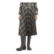 Burberry Rutig Veckad Ullkjol Multicolor, Dam