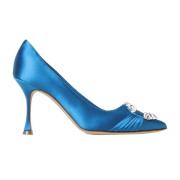 Manolo Blahnik Kristallspänne Satinpumps Blue, Dam