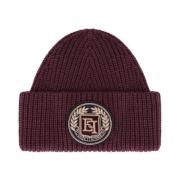 Elisabetta Franchi Burgundy Ullblandning Beanie med Logo Red, Dam