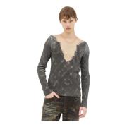 Diesel Check Weave Crewneck Top Gray, Herr