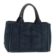 Prada Vintage Pre-owned Canvas handvskor Blue, Dam