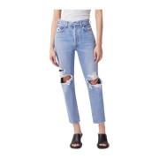 Agolde Jeans med slitningar Straight Fit Blue, Dam