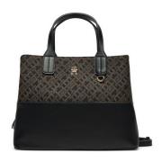 Tommy Hilfiger Jacquard Satchel Väska för Kvinnor Black, Dam