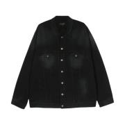 Balenciaga Svart Denimjacka med Logotyptryck Black, Herr