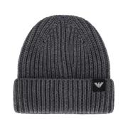 Emporio Armani Mörkgrå Ribbstickad Beanie Gray, Herr