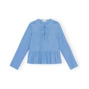 Ganni Peplum Blus i Silver Lake Blue Blue, Dam