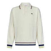 Lacoste Randig Polo Tröja Vit Ull White, Herr