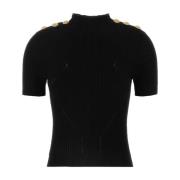 Balmain Svart viskosblandad T-shirt Black, Dam