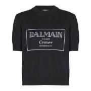 Balmain Couture tvåfärgad stickad topp Black, Dam