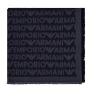 Emporio Armani Blå Logotyp Tryck Viskos Sjal Blue, Herr